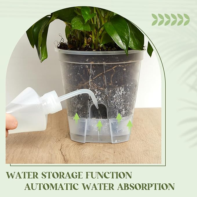 Wonderjune Self Watering Pots for Indoor Plants with Deep Reservoir and High Drainage Holes for Outdoor Plants and Flowers, Bare Root Planter(4.72'',Clear,3 Pcs)