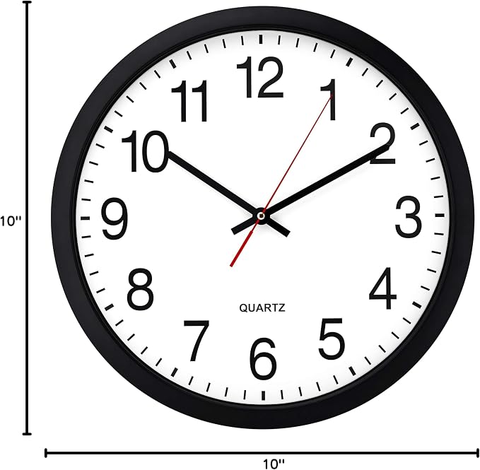 Bernhard Products Black Wall Clock Silent Non Ticking - 16 Inch Extra Large Quality Quartz Battery Operated Round Easy to Read Home/Office/Business/Kitchen/Classroom/School Clocks