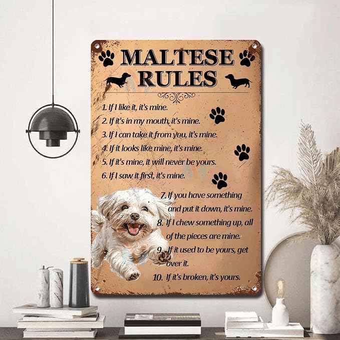 Metal Sign Tin Sign Vintage Wall Art Maltese Rules Home Deccor Store Home Decor for Bar 12×16 Inches