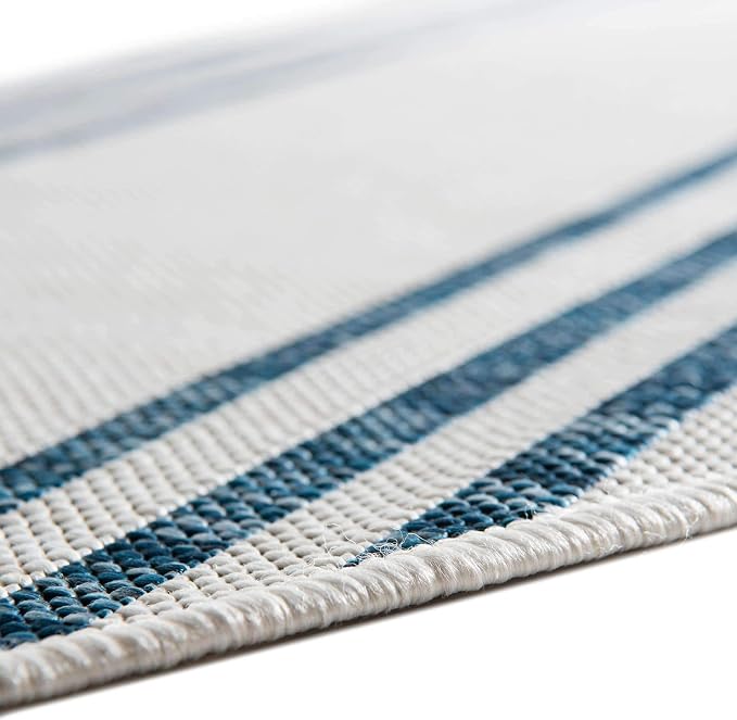 Unique Loom Jill Zarin Outdoor Collection Area Rug - Anguilla (4' 1'' Round, Ivory/ Blue)