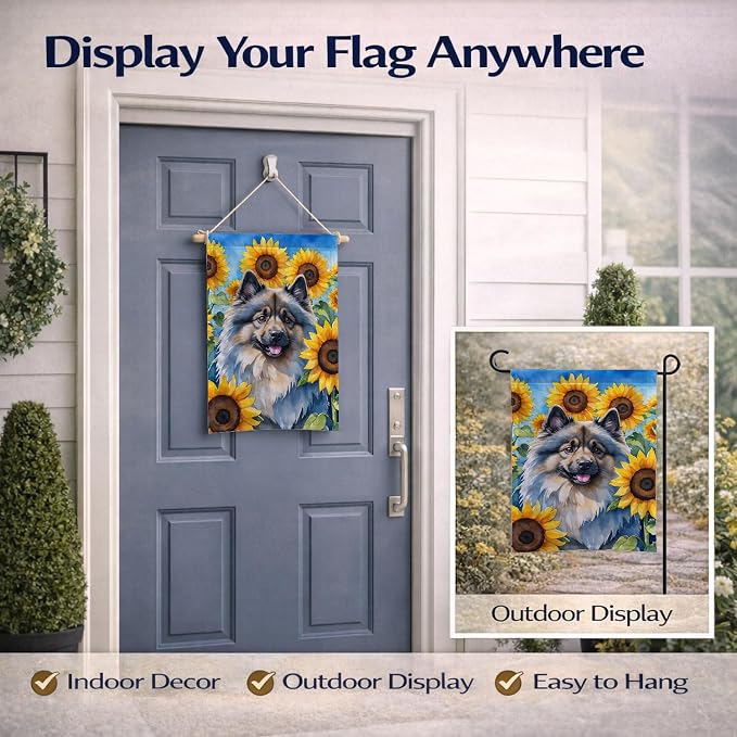 Caroline's Treasures DAC6105GF Keeshond in Sunflowers Garden Flag Mailbox Flag Decorative Yard Flag Banner Outside Patio Artwork Yard Flower Beds, Garden Size, Multicolor