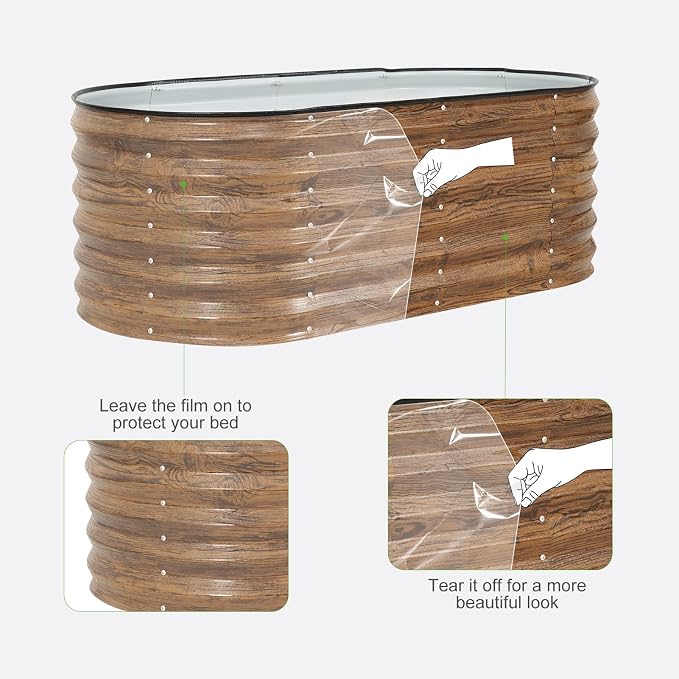 Galvanized Raised Garden Bed Outdoor- 2PCS 4x2x1.4ft Oval Steel Raised Beds for Gardening, Metal Planter Box with Protective Strip and Gloves for Vegetables, Flowers, Fruits(Brown)