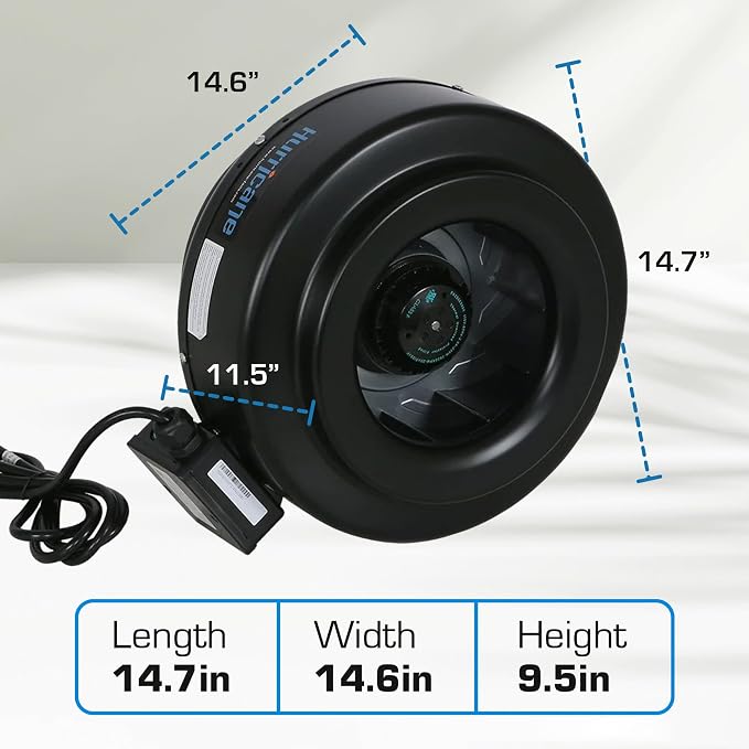 Hurricane Commercial Grade Inline Fan for Phresh & Black Ops Carbon Filters, Ideal-Air Ducting and Clamps and Titan Controls Ventilation Controllers