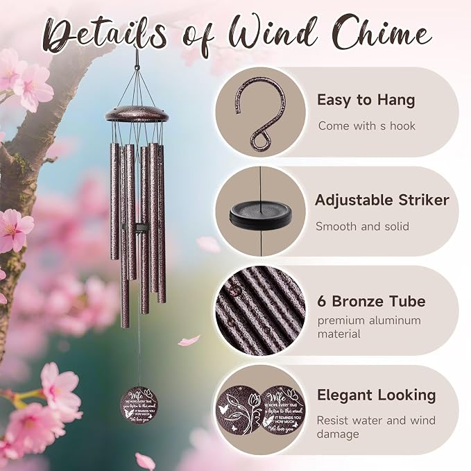 Anniversary Wind Chimes Gifts for Men Women, Happy Anniversary Decorations, 25" Wind Chimes Romantic Gift for Couple, Parents, Wife, Husband, Friends (Wife)