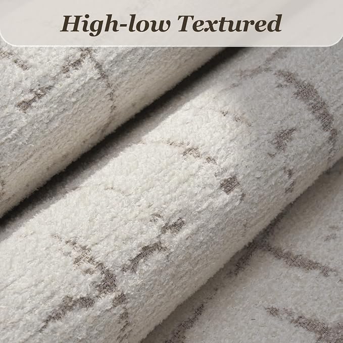 Engiw-Beige Neutral 6x9 Area Rug for Living Room Rug-Carpet Bedroom Rugs Textured Tufted Jacquard Modern Washable Rug for Dining Room Nursery Non Slip