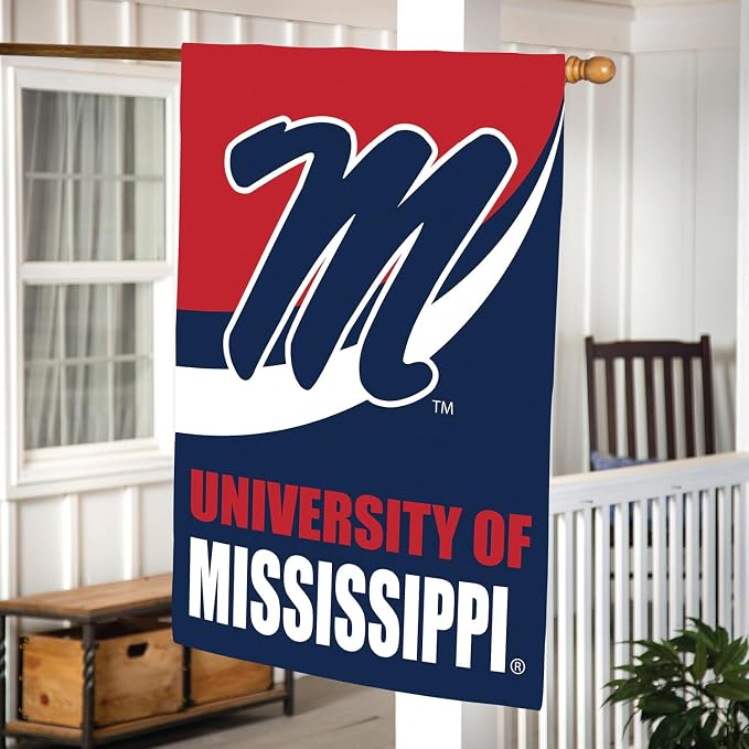 NCAA University of Mississippi House Flag, 28 x 44, Double Sided Garden Flags for Outside, Outdoor College Flags & Banners for Gardens Patio, Indoor Wall Decor Flag for Room
