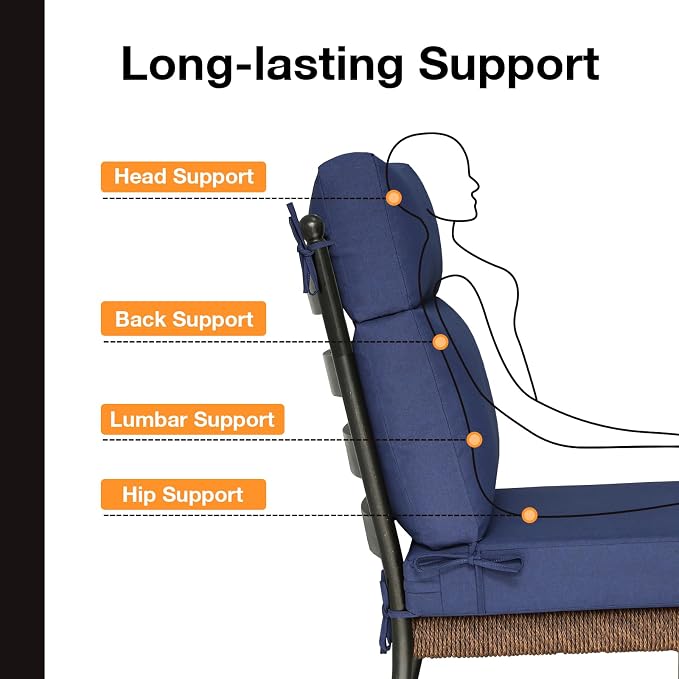 Unimatta Outdoor Separate High Back Chair Cushion Seat Pads, 2-Pack 44 x 21 Inch Water-Repellent & Fade-Resistant Patio Furniture Cushions with Ties for Adirondack, Rocking Chairs, Navy
