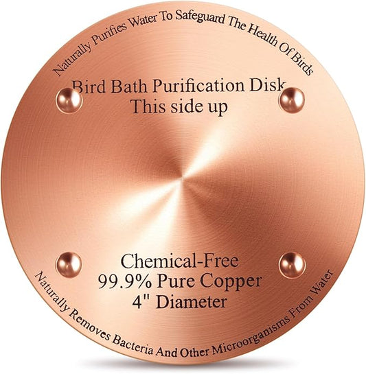 MorningRo 1 Pcs 4'' Bird Bath Copper Disk, 0.6mm Thick Reinforced 99.99% Pure Copper Disc birdbath Purification Disc, with 4 Point Support for Outdoor Birdbaths Bowls Cleaner (Classic)