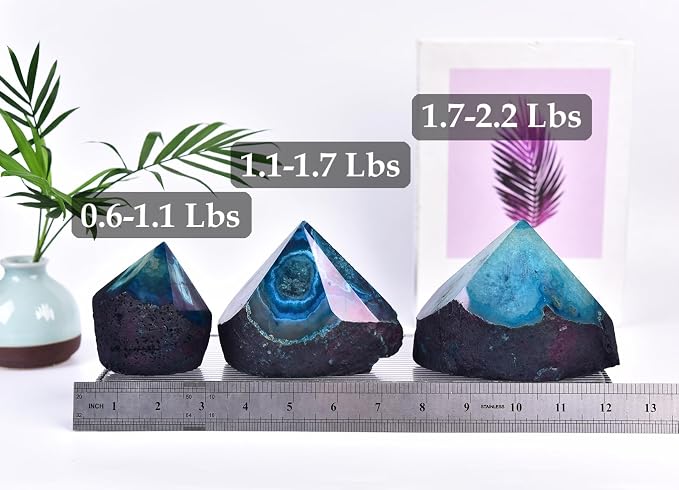 Big Agate Wand Geode Irregular Column 1.7-2.2 Lbs Dyed Teal for Japandi Theme Yard Garden Botanical Balance Space Decor