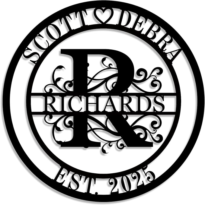 Wedding Gifts for Couples 2026, Personalized Last Name Sign for Home, Custom Metal Family Name Sign with Monogram Initial & Established Year, Rustic Farmhouse Wall Decor, Anniversary Wedding Gift, Housewarming Gift for Couples and Families
