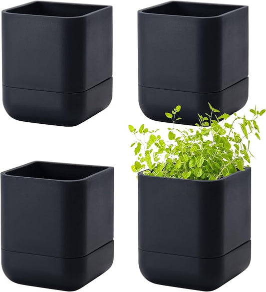 Phoenix Vine 3.5 Inch Wall Mounted Self-Watering Planter Pot for Indoor Houseplants and Herbs | Hanging Planter for Window Sills, Bathroom Walls, Home & Office Décor, Black, Set of 4, 01-A-E-4