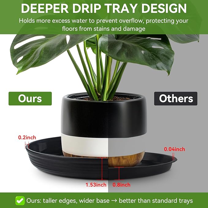 10Pack Plant Saucer 10 inch, Heavy Duty Flower Pot Saucers, Plant Pot Saucers Bulk, 1.5'' Deeper Plant Trays for Pots Durable Drip Trays for Potted Plants, Plant Saucers for Outdoors and Indoors