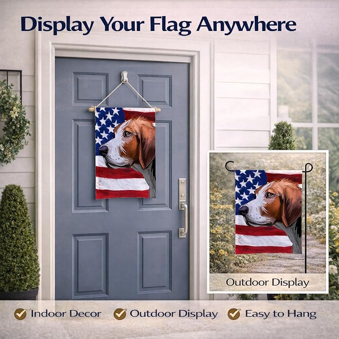 Caroline's Treasures CK6523GF Finnish hound Dog American Flag Garden Flag Mailbox Flag Decorative Yard Flag Banner Outside Patio Artwork Yard Flower Beds, Garden Size, Multicolor