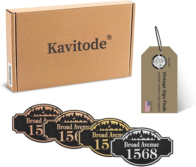 Address Plaque Deer & Forest - 12'' x 7.28'' Custom Address Sign for House,House Number Plaque Sign for Outside House,Driveway,Mailbox Easy Installation Metal & Large Options (Style 4)