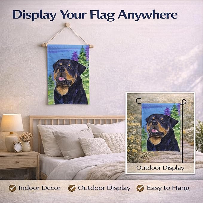 Caroline's Treasures SS1026GF Rottweiler Garden Flag Mailbox Flag Decorative Yard Flag Banner Outside Patio Artwork Yard Flower Beds, Garden Size, Multicolor