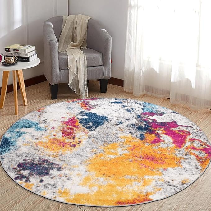 Rugshop Sky Collection Modern Abstract Round Rug 6'6" (6' 6" Diameter) Multi