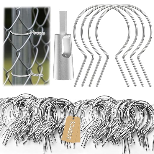 200Pcs Twist Fence Ties Preformed 11 Gauge Galvanized Steel with Drill Chuck Pre-Cut Chain Link Fence Ties Tools for T/U/Round Fence Post and Fixing Chain Link Mesh to Posts Farms Gardens(1-7/8" OD)