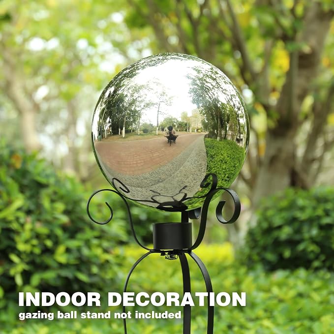 VCUTEKA Gazing Ball, 10" Stainless Steel Silver Garden Globes Outdoor Decor | Reflective stainless steel gazing ball with silver mirror finish that creates striking focal point Lawn indoors or outdoors
