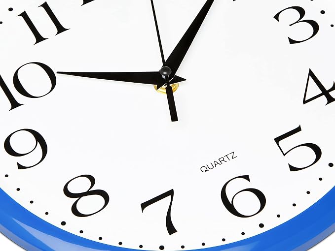 Bernhard Products 10 Inch Blue Quartz Analog Wall Clock - Silent, Easy to Read, Quality Construction, Simple Design, Lightweight, Easy to Hang, Battery Operated