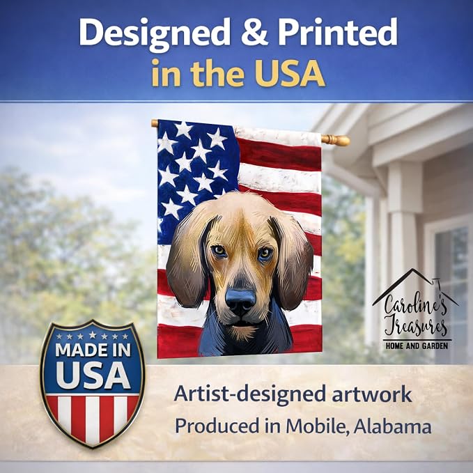 Caroline's Treasures CK6589CHF Kerry Beagle American Flag House Flag Large Porch Sleeve Pole Decorative Outside Yard Banner Artwork Wall Hanging, Polyester, House Size, Multicolor