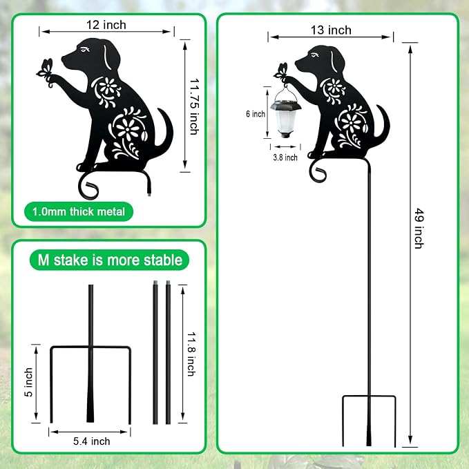 Dog Solar Lights Outdoor Garden, Beagle Dog Statues Outdoor,Metal Dogs Solar Lantern Garden Stakes for Yard,Lawn
