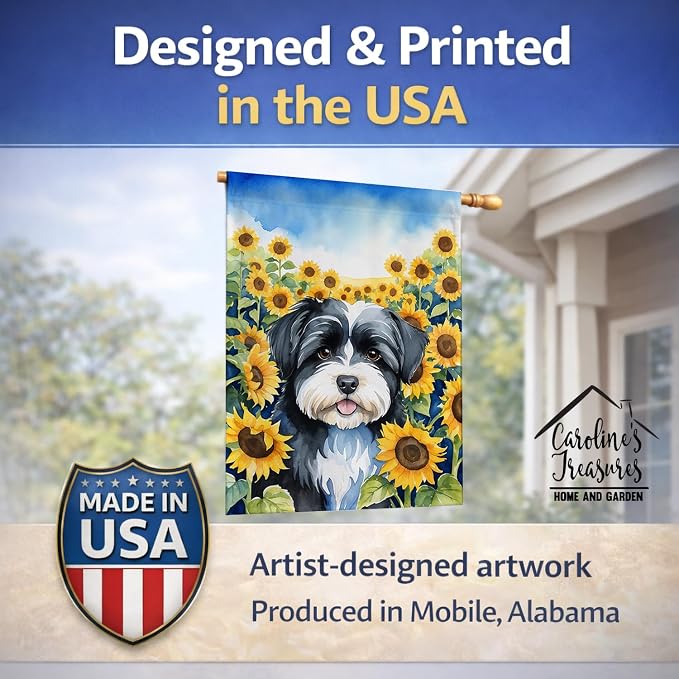 Caroline's Treasures DAC6097CHF Havanese in Sunflowers House Flag Large Porch Sleeve Pole Decorative Outside Yard Banner Artwork Wall Hanging, Polyester, House Size, Multicolor