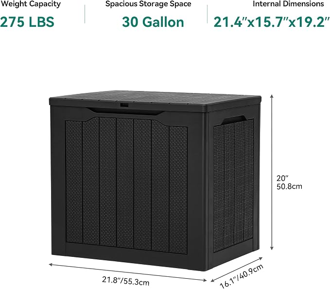 YITAHOME 30 Gallon Outdoor Storage Box, Small Water Resistant Resin Deck Box, Indoor Outdoor Lockable Rattan Storage Container for Patio, Garden, Cushions, Tools, Equipment (Black)