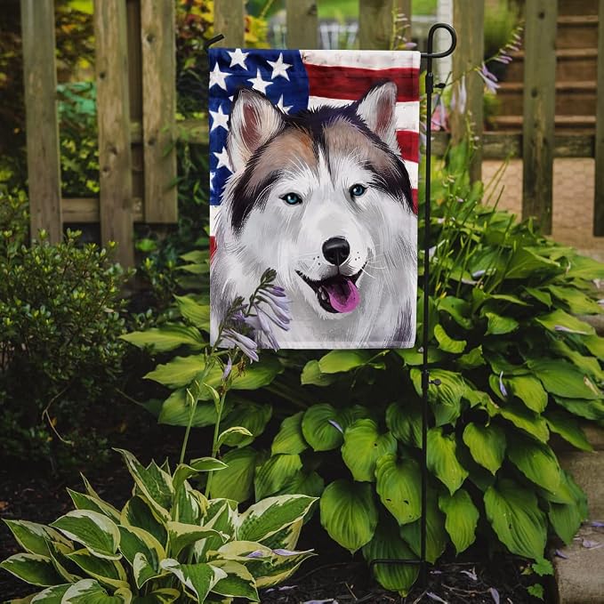 Caroline's Treasures CK6389GF Alaskan Husky American Flag Garden Flag Mailbox Flag Decorative Yard Flag Banner Outside Patio Artwork Yard Flower Beds, Garden Size, Multicolor