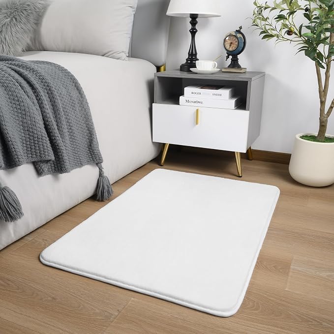 Amearea Modern Washable Runner Rugs, 2x3 Feet White Bedroom Runner Rug | Small Area Rugs for Bedroom Living Room, Non Slip Memory Foam Rug for Entrance Entryway Kids Boys Girls Room Laundry Room