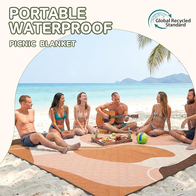 Genovega Waterproof Sandproof Beach Blanket Picnic Outdoor Camp Mat Rug Towel Family Trip Essentials Summer Vacation Must Have Travel Accessories Lake Day Stuff Thing Need Gear Gift Item Gadget