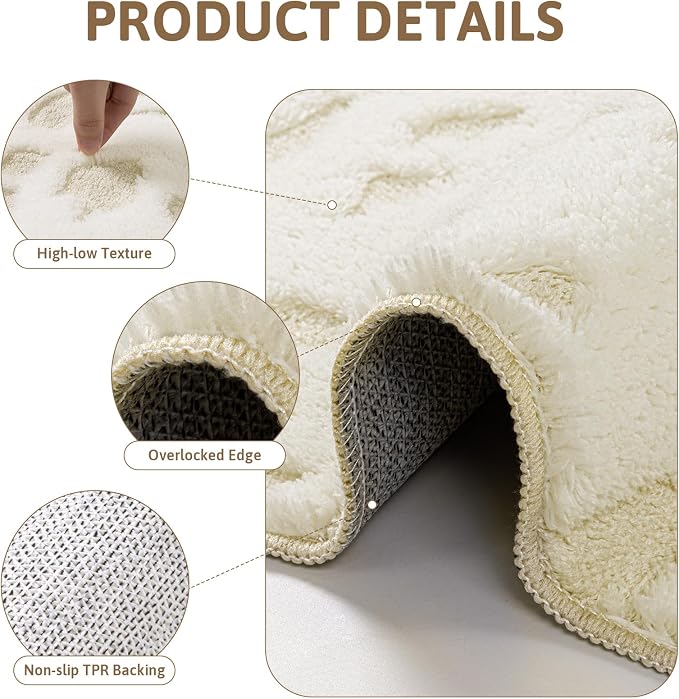Yamaziot Washable 6x9 Area Rugs for Living Room Non Slip Ivory Beige | Modern High-Low Textured Geometric Pattern, Soft Fluffy, Neutral, Minimalist Floor Carpet for Bedroom Dining Room Kids Room