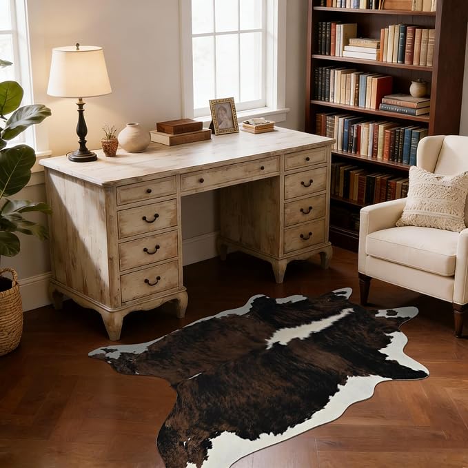 BENRON Small Faux Cowhide Rug, Cow Print Rug for Kitchen Hallyway 2.3x3.6ft | Western cow hide rug for Home Decor, Washable Rugs with Irregular Animal Skins and Hides, Non Slip, Brown