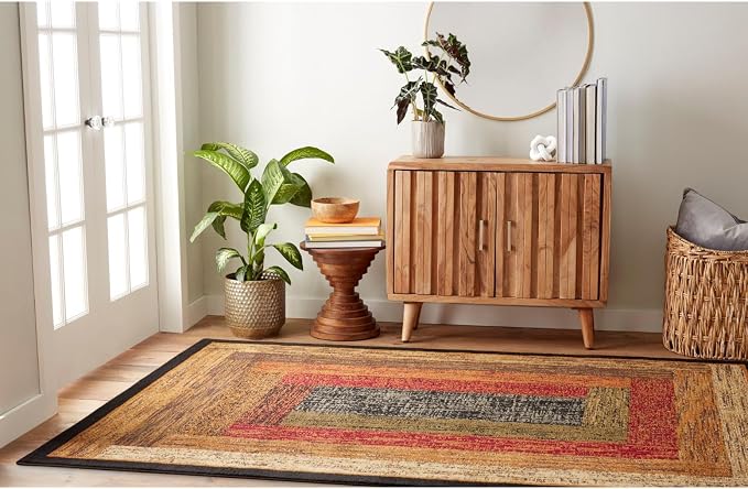 Home Dynamix Vega Modern Area Rug, Geometric Black/Brown/Red 5'2"X7'2"