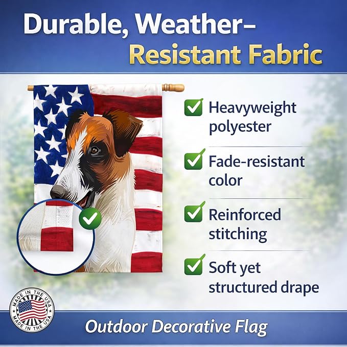 Caroline's Treasures CK6528CHF Fox Terrier Smooth Dog American Flag House Flag Large Porch Sleeve Pole Decorative Outside Yard Banner Artwork Wall Hanging, Polyester, House Size, Multicolor