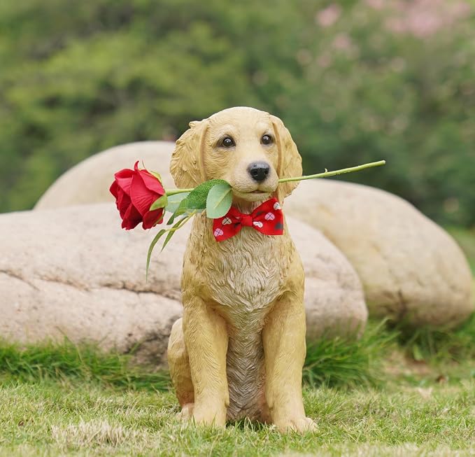 Dog Valentine Day Decorations Outside - Rose Garden Statues, Seasonal Outdoor Decor for Yard, Patio, Front Porch, Waterproof Resin Dog Figurine, Valentine's Season Gift for Lovers Memorial 11x5.5x13IN