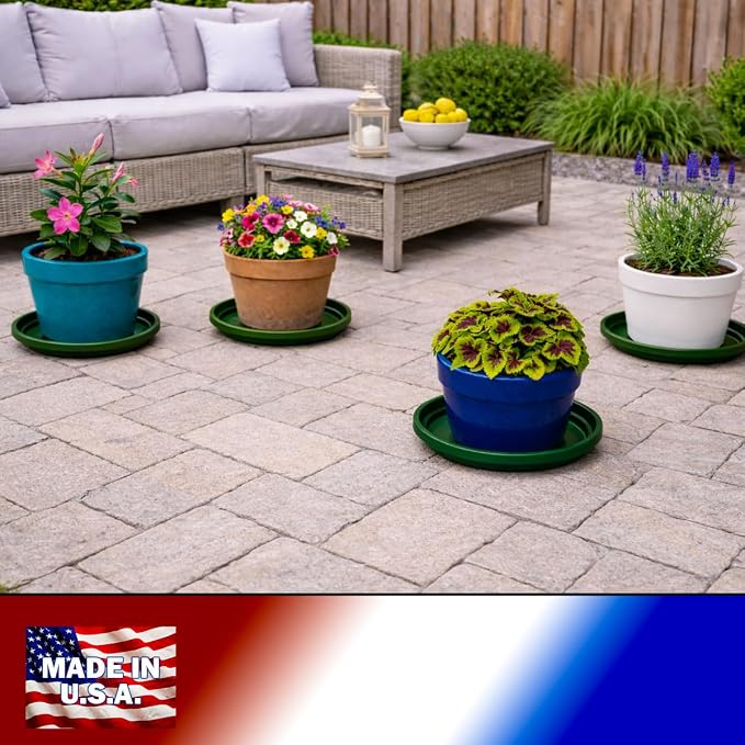 10 Inch Plant Pot Tray USA Made – Durable Plastic Flower Pot Saucer – Plant Water Catcher for Indoor Outdoor Garden (6, Deep Forest)