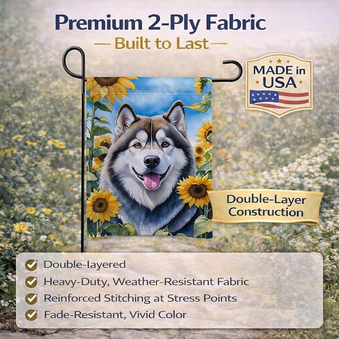 Caroline's Treasures DAC6005GF Alaskan Malamute in Sunflowers Garden Flag Mailbox Flag Decorative Yard Flag Banner Outside Patio Artwork Yard Flower Beds, Garden Size, Multicolor
