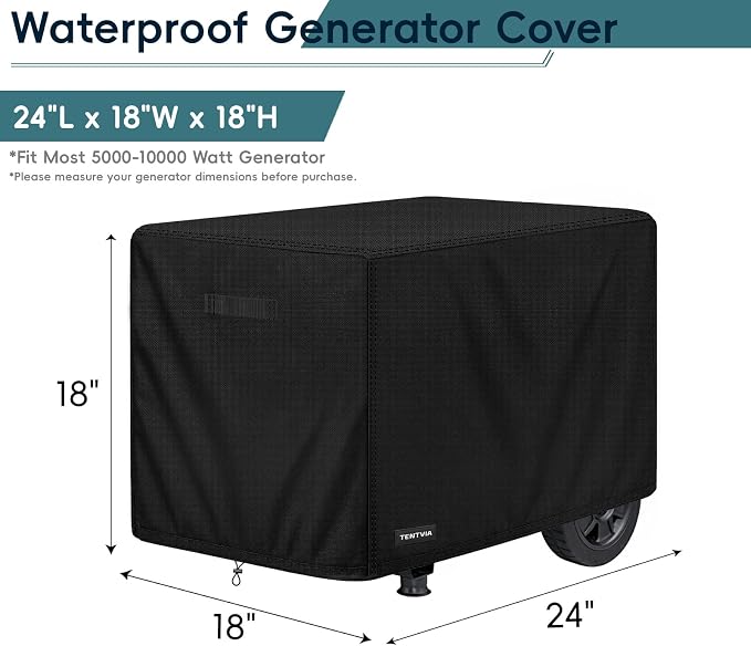 Waterproof Generator Cover 24x18x18 Inches, 600D Heavy-Duty Oxford Fabric, Dustproof and Waterproof Protection for Generators, for Most of 1500-4500W Generators. Black