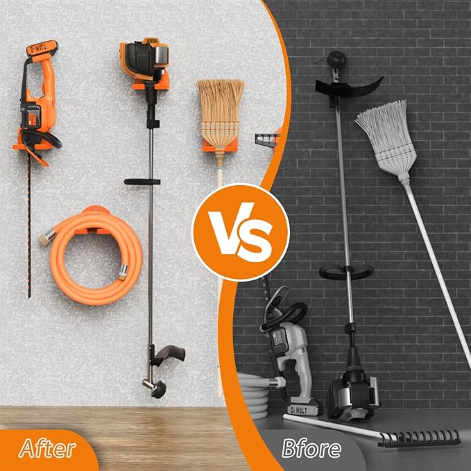 Weedeater Hanger, Heavy Duty Weed Eater Hanger Wall Mount, Garden Power Tool Holder with Rubber Coating for Grass Trimmer, Hedge Trimmer, Leaf Blower, Garage Organizer, 4 Pack