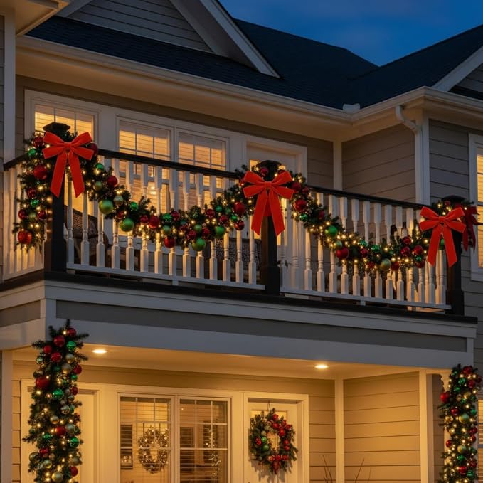 Soulchen 12 Pcs 20 Inches Christmas Garland Ties with Large Velvet Bows Reusable Holiday Wreath Twist Tie Bows for Banister Christmas Tree Indoor Outdoor Party Decorations (Red)