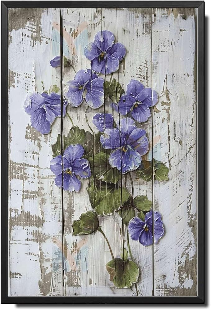Metal Sign Tin Sign Vintage Wall Art Rustic Charm Violets Tin Sign for Shabby Chic Gardens Cottage Style Decor and Weather Resistant D Signs for Garden for Club 8×12 Inches with Metal Frame