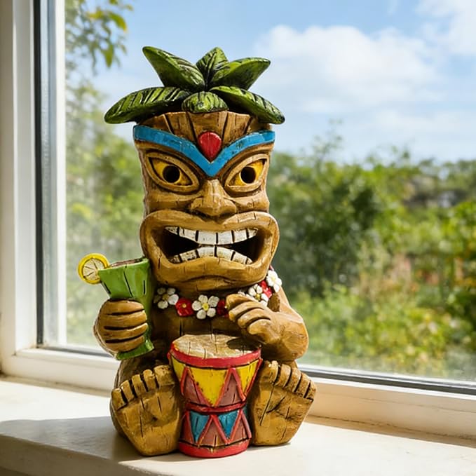 Miniature Tiki Garden Statue Solar Outdoor Decorations - Tiki Bar Tropical Themed Parties Figurines for Patio Yard Lawn Ornaments Gifts for Birthday Housewarming 3.2''(W) x 3.4''(D) x 5.9''(H)F
