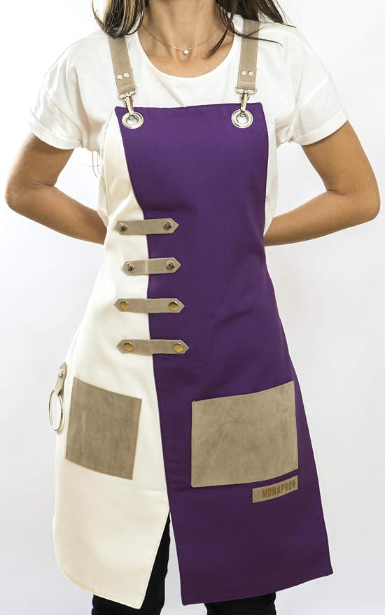 MONAPRON Apron for Women and Men Waterproof Canvas Extra Pocket for Chef Barista Gardening BBQ Grilling Crossback Unisex