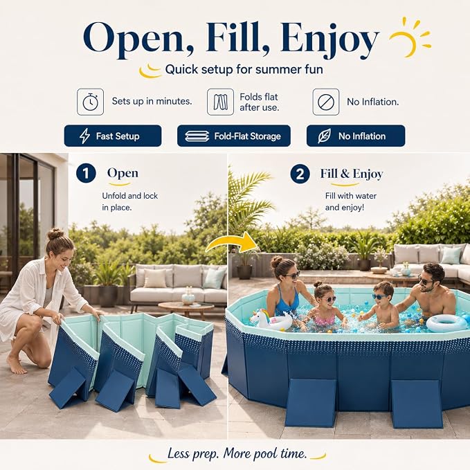 Non-Inflatable PVC Folding Swimming Pool Capacity Outdoor & Indoor Portable Pool for Patio, Garden, Yard, Adult & Family Summer Relaxation (112.59 Inch)