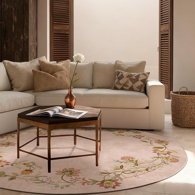 Washable Bedroom Round Rug 4ft: Living Room Circle Rug Stain Resistant Non Slip Low Pile Soft Faux Wool Small Area Rugs for Bedroom Kitchen Entryway Bathroom Kids Room Entrance Nursery Dorm Office