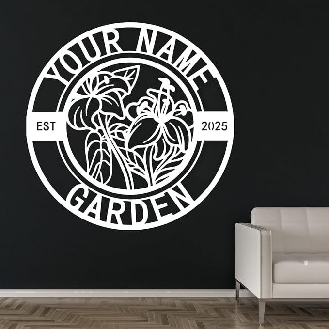 Metal Garden Sign Personalized - Custom Yard Sign with Your Name, Garden Signs for Outside Featuring Floral & Hummingbird, Metal Name Signs Personalized