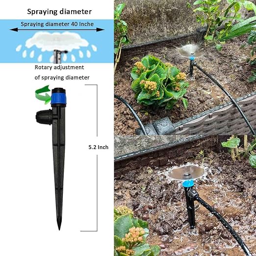 Drip Irrigation System for Garden with Water Timer, Main ID 1/2inch 32Ft and 1/4inch 131Ft Water Hose, 2-Zone Watering System Sufficient Water Pressure, Irrigation Dripper Waterflow Evenly Easy DIY