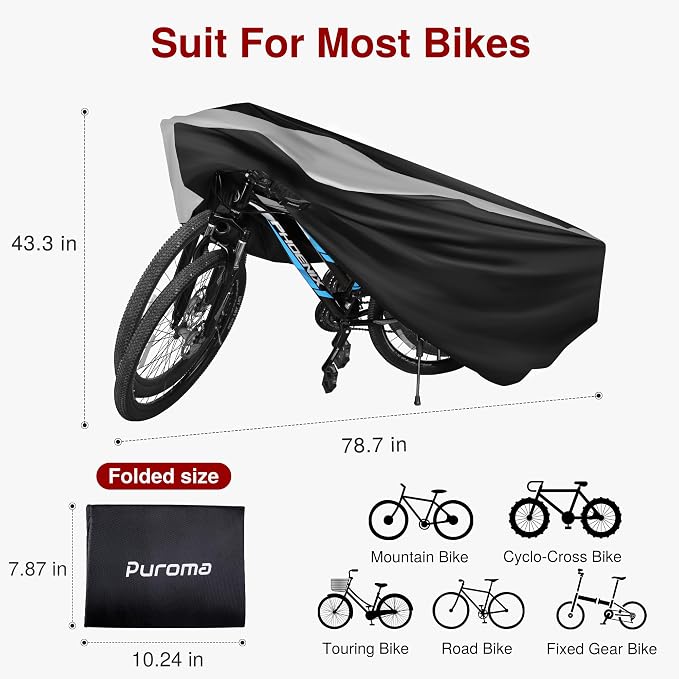 Puroma Bike Cover for 1/2/3 Bikes, Waterproof Outdoor Storage Bicycle Covers Rain Sun UV Dust Wind Proof with Lock Hole for Mountain Road Electric Bike