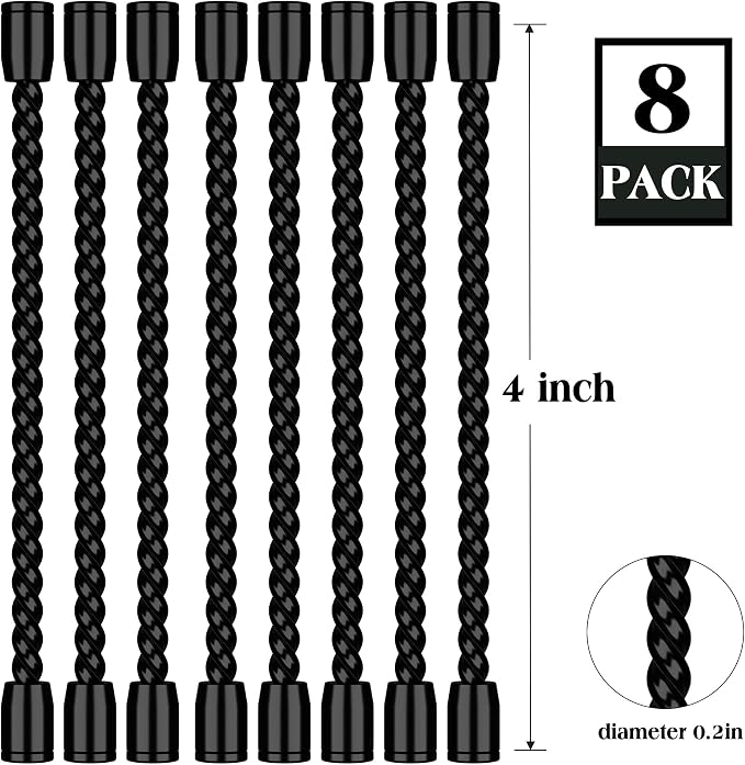 8PCS 4-Inch Silicone Cable Ties, Bendable Rubber Twist Ties, Reusable Twist Ties for Cords, gear ties for Organizing, Bundling (Black)