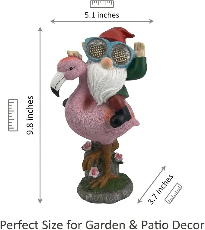 iStatue Solar Flamingo Gnome Garden Statue with Blinking LED Goggles, Funny Solar Garden Decor Outdoor Lawn Ornament Unique Birthday Gifts for Mom Women Dad Men (Multicolor)